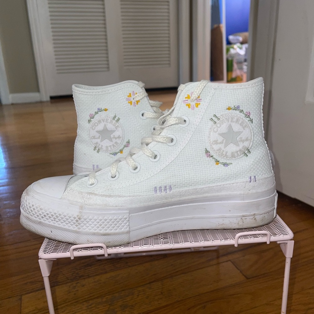 Converse All Star Lift Autumn Embroidery White High Tops Platform Shoes